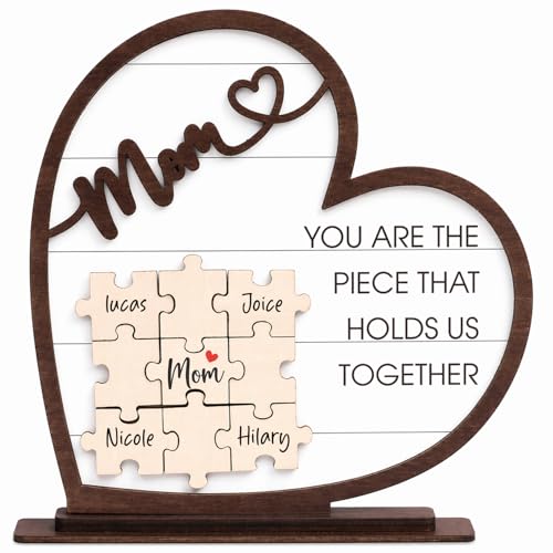 Mom Puzzle Piece Gift Personalized 2-Layered Wooden Puzzle Frame Mother Decor 9 Pieces Mothers Day Crafts for Kids for Mom from Daughter Son Kids Husband Dad
