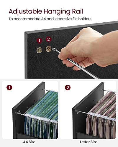 Image of VASAGLE File Cabinet, Mobile Filing Cabinet with Wheels, 2 Drawers, Open Shelf, for A4, Letter Size, Hanging File Folders, Ink Black UOFC071B16