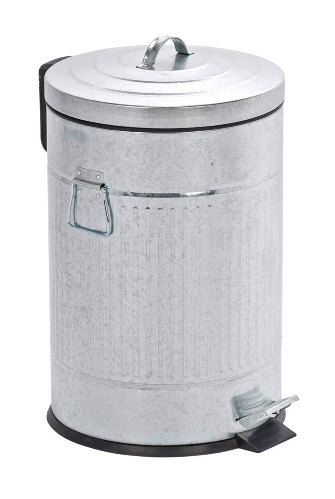 WENKO Step Trash Can with Lid and Pedal, Retro Metal Garbage Bin, for Bathroom, Kitchen, Office, Soft Close, 5 Gallon, 12.2 x 18.7 x 12.2 in, Gray