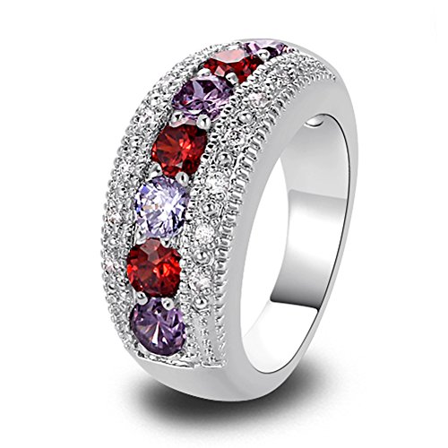925 Sterling Silver Plated Simulated Pink Topaz Half Eternity Band Ring