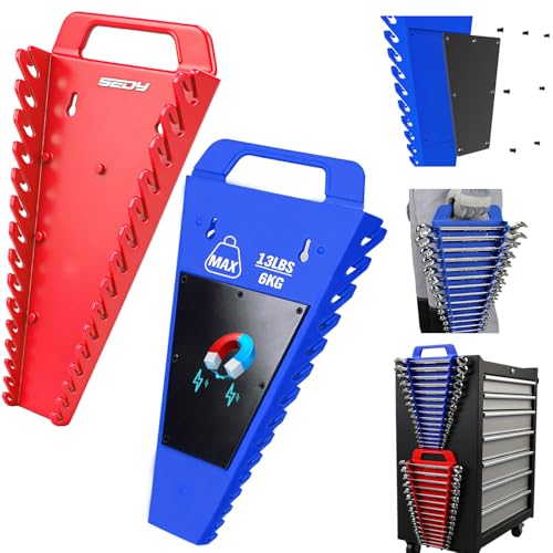 Image of SEDY 2-Pack Magnetic Wrench Organizer with Non-Slip Handle, 24-Slot Heavy-Duty Wrench Rack Holders for Toolbox & Drawer Storage, Fits SAE 1 /4 inch-1-1 /16 inch and Metric 6mm-24mm Wrenches