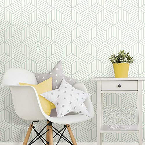 RoomMates Striped Hexagon Peel and Stick Wallpaper , green, white by RoomMates - Image 2