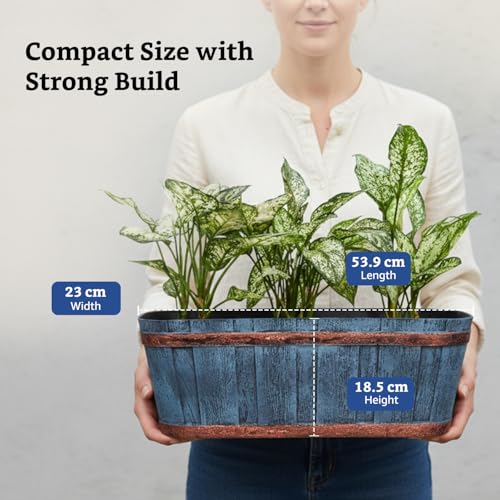 Image of Amazon Brand- Solimo Indoor and Outdoor Rectangular 21 Inch Barrel Flower Planter Pot Best for Terrace /Balcony /Home /Office Decor - Set of 2