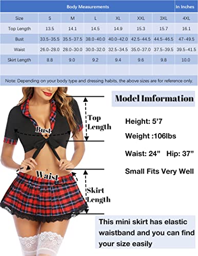 Adome Women School Uniform School Girl Costume Lingerie Set With Tie Top Mini Skirt thumb #4