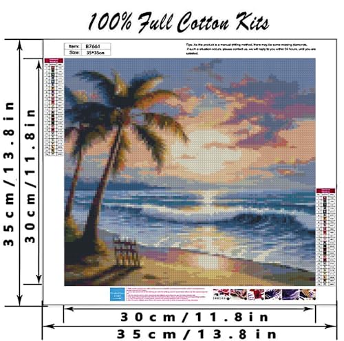 Image of Beach Sunset Stamped Cross Stitch Kits - Tree Counted Cross Stitch Kits for Beginners Adults Needlepoint Cross-Stitch Patterns Dimensions Needlecrafts Embroidery Kits Arts and Crafts 13.7x13.7 Inches