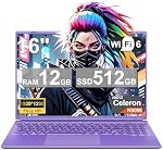 NOTODD Gaming Laptop 16" Win 11 Laptop Computer, 12GB LPDDR4 RAM 512GB SSD, Celeron N5095 Up to 2.9GHz, 2K 1920×1200 Display, Cooling Fan, Expandable Storage, PC for Gaming,Business, Study - Purple
