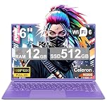NOTODD Laptop 16" 12GB LPDDR4 512GB SSD Celeron N5095 Up to 2.9Ghz Quad-Core Win 11 PC 1920*1200 2K Screen Dual WIFI Support 2.5" HDD 1TB SSD Expand with Cooling Fan Numeric Keypad for Business-Purple