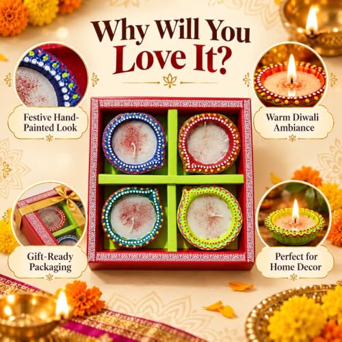 Image of Laxmi Decorative Handmade Wax Diyas for Diwali, Pack of 4