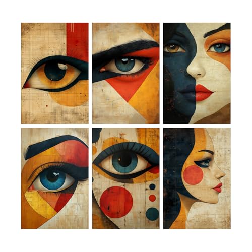 Image of SiddArtify Abstract Eye Wall Art Poster Print Set - Modern Face Art Decor for Living Room Bedroom Office - 12x18 inch Sticker Pack of 6