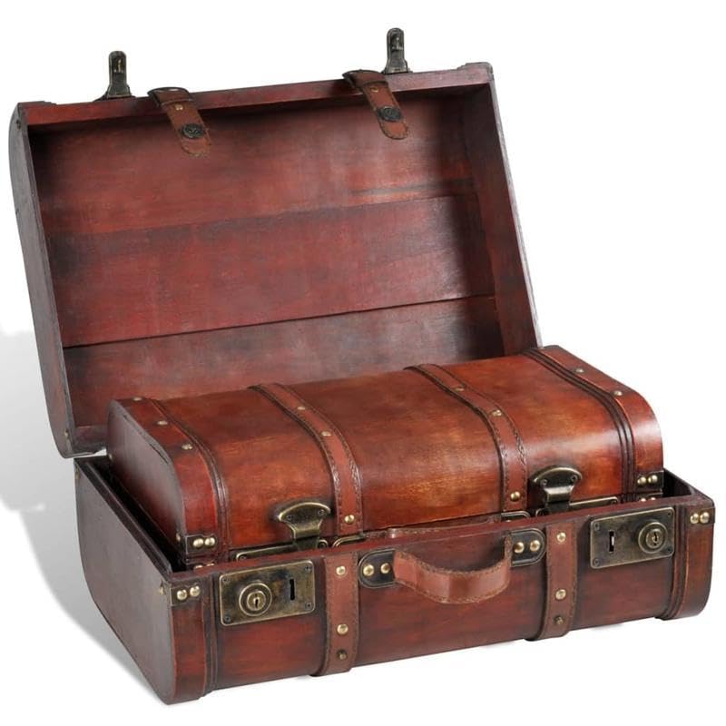 Eleganz Maleta decorativa de madera, 2 unidades, estilo retro, color marrón, caja de almacenamiento de madera contrachapada para sala de estar, dormitorio, solución de almacenamiento elegante y