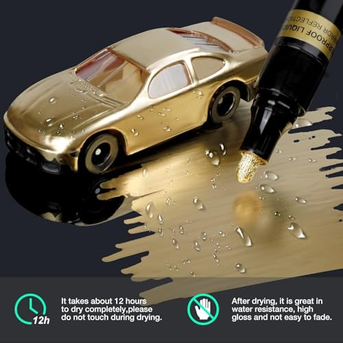 Image of Amitasha 6 Gold Chrome Paint Pens Markers, Premium Mirror Paint Pens for Resin, Glass, Plastic, Steel, Canvas, Stone, Rock Painting, Ceramic Surfaces, DIY Crafts Making Art Supplies