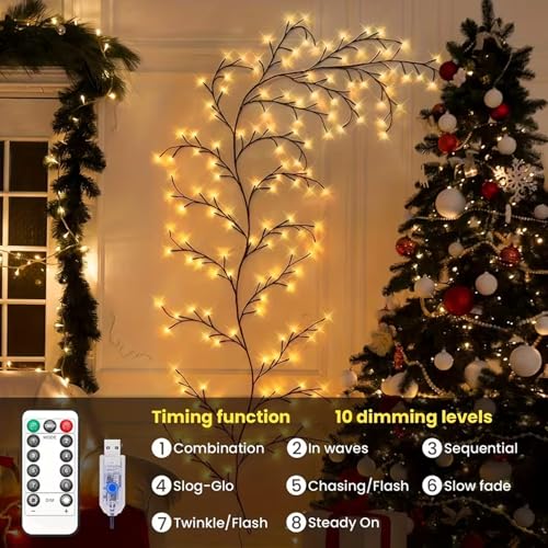 Image of Enchanted Willow Vine Lights Tree, Christmas Swags Decorations Indoor Room Decor Flexible Twinkle Artificial LED Tree Branch Light for Home Wall Bedroom Living Room Decoration (1)