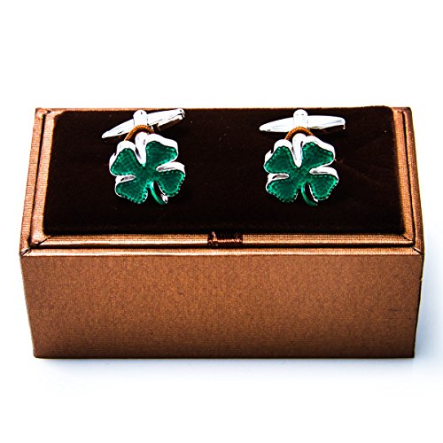 Mancuernillas trébol verde de 4 hojas en caja regalo miniatura 2
