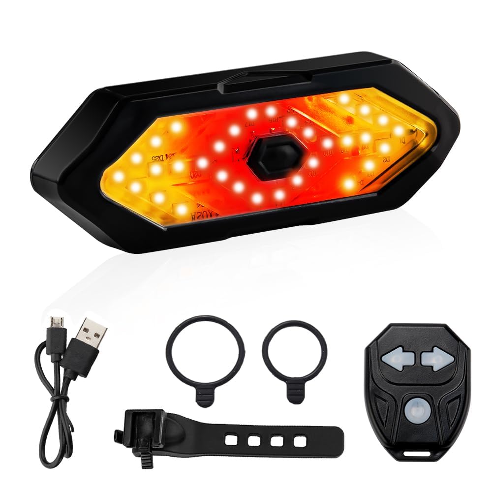 OSHIMA Bike Tail Light, USB Rechargeable Bike Light, Remote Control Turn Signal LED Light, Bike Headlight and Taillight Remote Control Bicycle with Horn Rechargeable Safety Reflectors for Night Riding