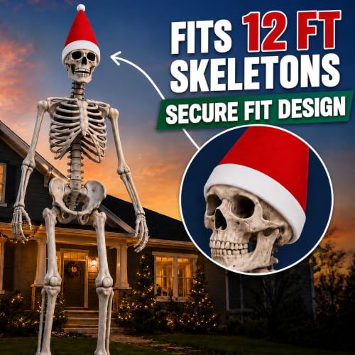 Image of Giant Santa Hat for 12 ft Skeleton, 23x34 in Red Non-Woven Fabric