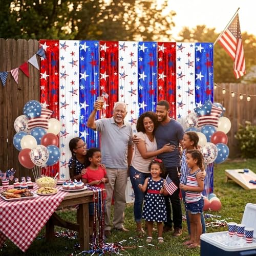 Image of 3 Pack 4th of July Foil Fringe Curtains - Unique Red White Blue Tinsel Backdrop - Patriotic Party Decorations & Photo Booth Supplies for Memorial Day, Veterans Day & Welcome Home Event