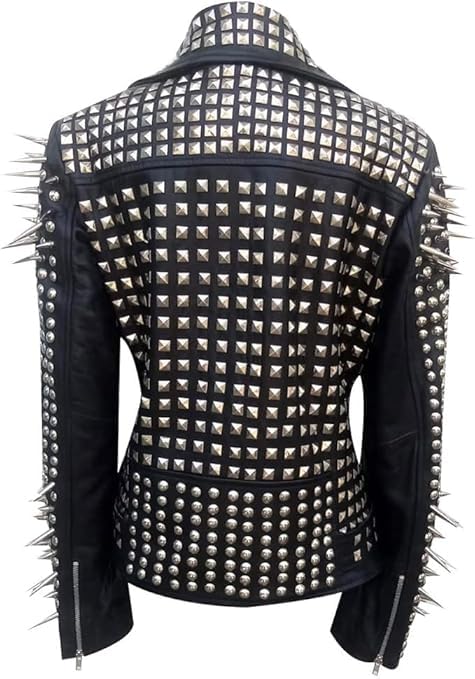 Women's Brando Spiked Studded Leather Biker Jacket – Gothic Punk Rock Fully Heavy Metal Long Spiked Studded Leather Jacket4