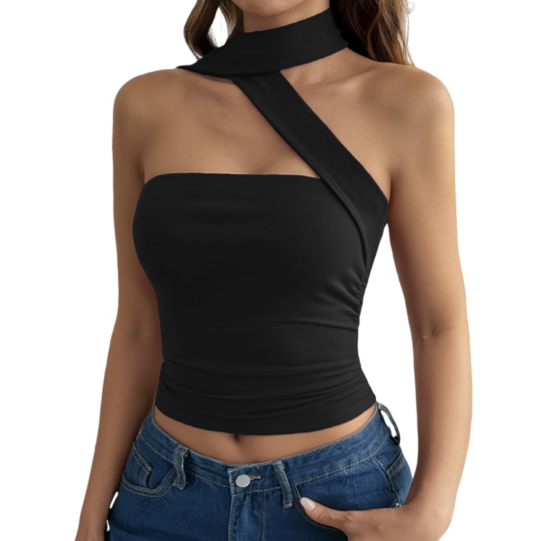 Bcenoilua Women's Black Strapless Tube Tops Sleeveless Bandeau Crop Tops Backless Vest Y2k Going Out Cami Blouse Beach Clubbing Party Streetwear