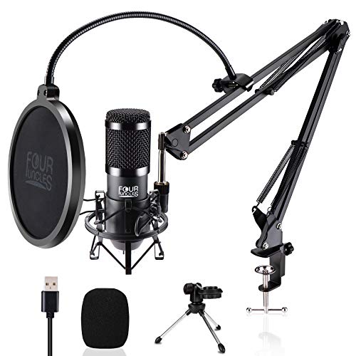 FOUR UNCLES Studio Condenser, Podcast Microphone USB Microphone Kit Cardioid Studio Mic with Adjustable Scissor Arm Stand Shock Mount Gaming Microphone Plug & Play for Recording Podcasting Voice Over