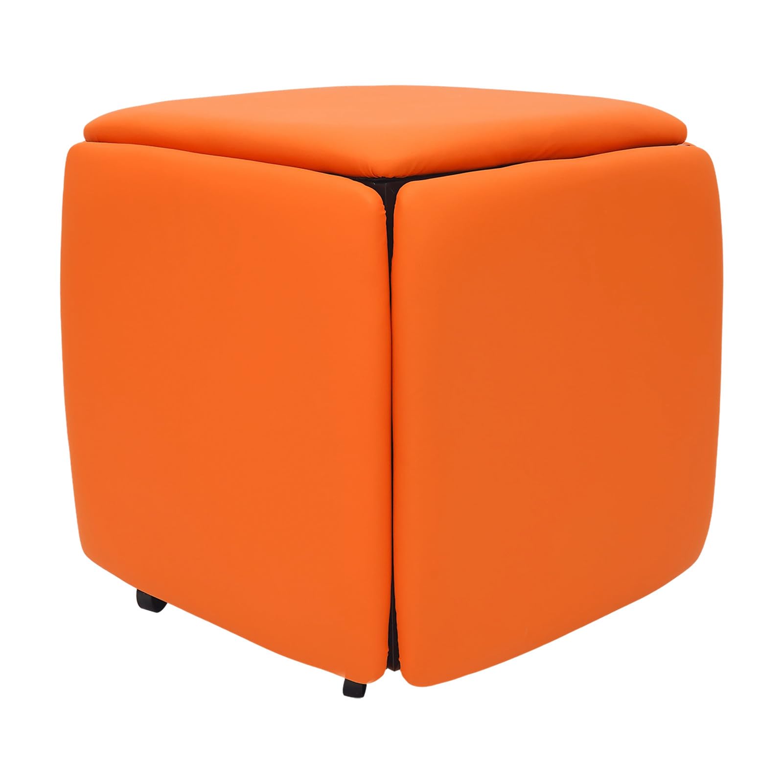 5 in 1 Sgabello multifunzione a cubo con ruote e freni, superficie in poliuretano, impilabile, per soggiorno, camera da letto, studio (arancione-rosso)