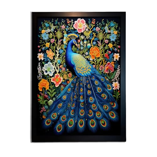 Image of redbakers.in Peacock Wall Art Print, Framed Paintings, Living Room Decor Vastu || Stylish Picture Frame for Home & Office Decoration|| Best Gift Size 10 x 14 Inch (Modern, MELODY, 10 X 14 Inch)