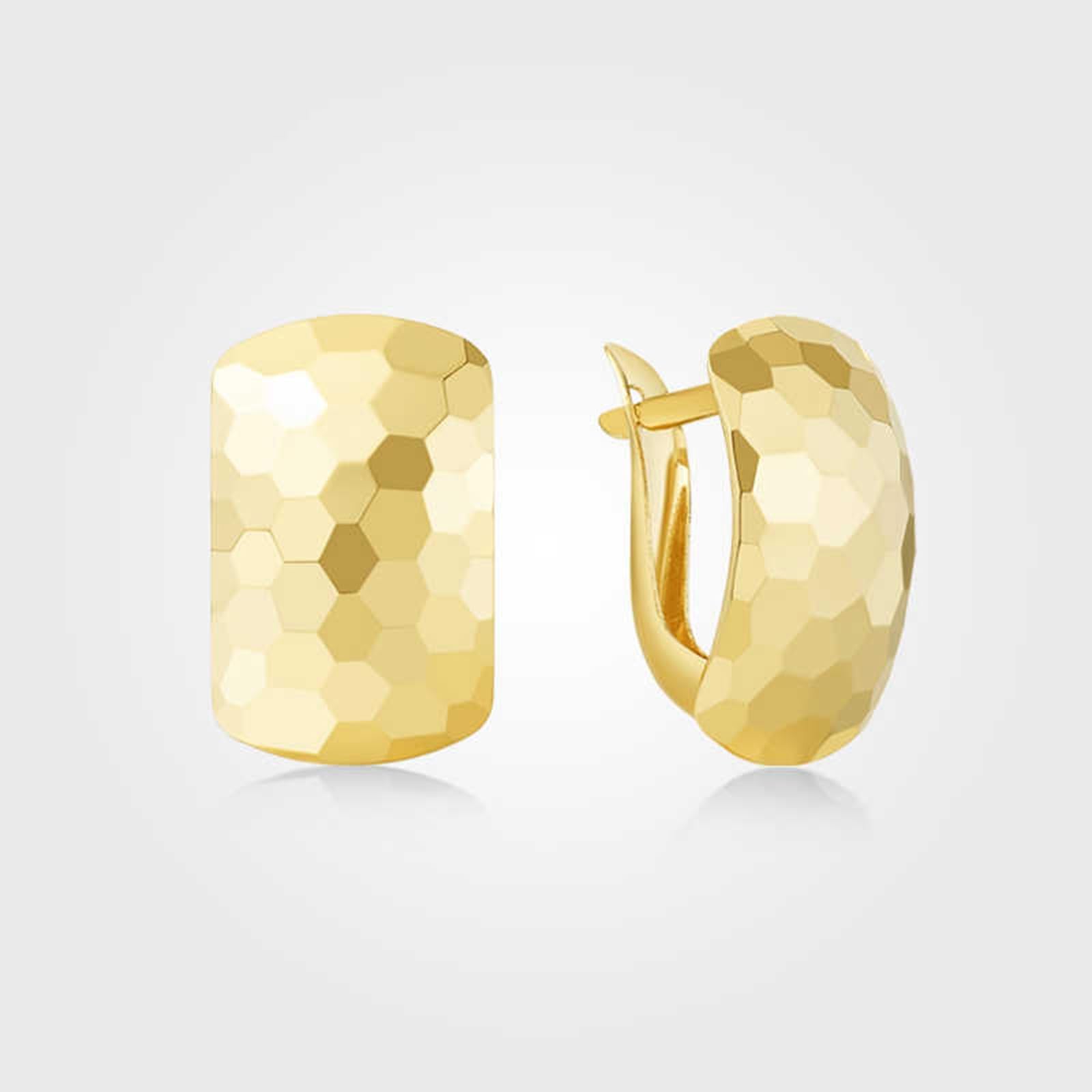 Pendientes de aro dorados pequeños de oro amarillo con patrón de panal, aretes amarillos para mujer