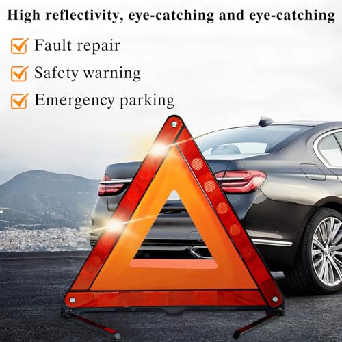 ZTBFHLZQ Warndreieck kfz Warnwesten Set, 360 Grad Reflektierend Warndreieck, Reflektierend Notfalldreieck, KFZ Warnweste, Notfalldreieck Faltbar, Pannendreieck Faltbar mit Aufbewahrungskoffer
