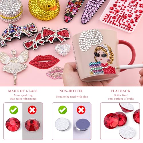 Image of 3000PCS SS8 /2.5mm Crystal Glass Rhinestones for Bedazzling (Red /Siam) | Flatback Rhinestones for Crafting DIY Nail Art Makeup Decoration, Gems Diomand Charms for Tumbler Shoes Clothing Mug