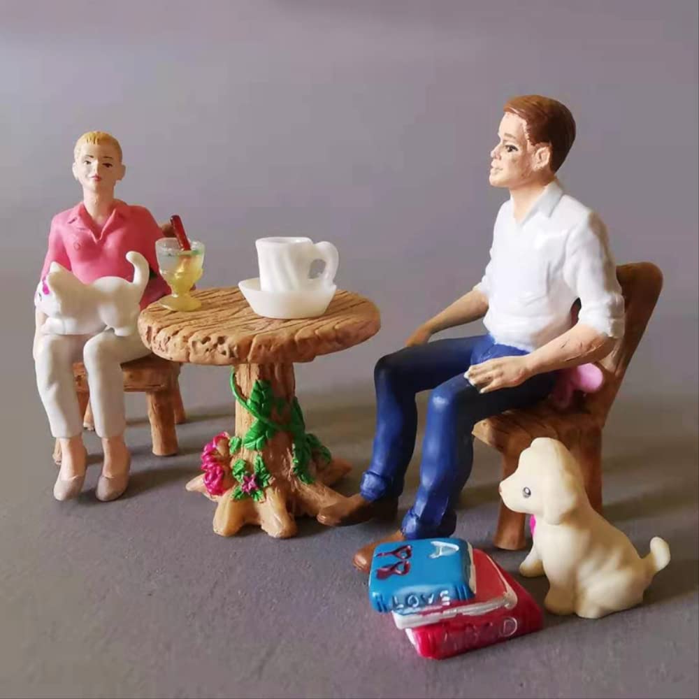 Mini Paar Figuren Set - 2 Paare Romantische Harz-Figuren In Rosa Für Deko