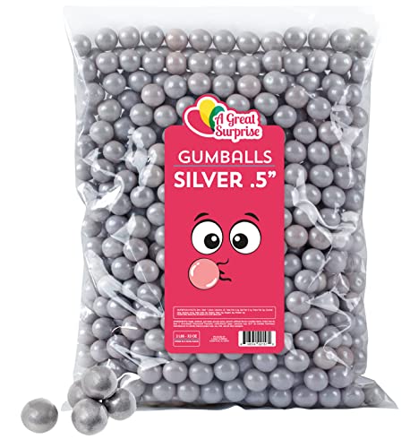 Silver Gumballs for Candy Buffet - Apx. 620 Gumballs - 2 Pounds - Mini Shimmer Gumballs 1/2 Inch - Silver Candy - Bulk Candy