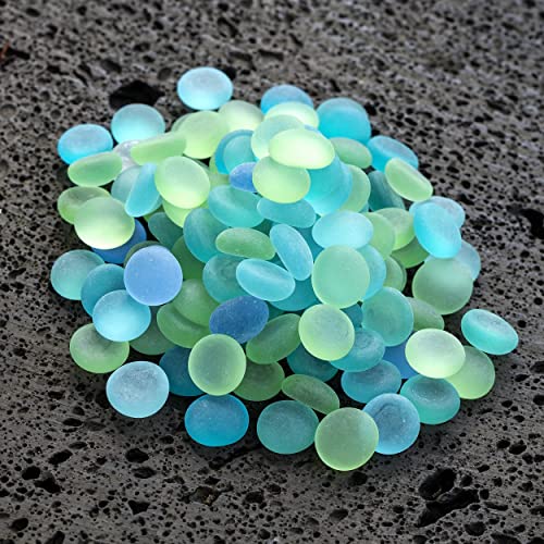 Image of HappyFiller 2 LB Frosted Sea Glass Gems Matted Flat Marbles Pebble Stones | Vase Fillers Beads,Table Scatter,Fountain,Aquarium Fish Tank,Crafts,Beach Theme Decoration,Mix Blue Green Aqua Teal