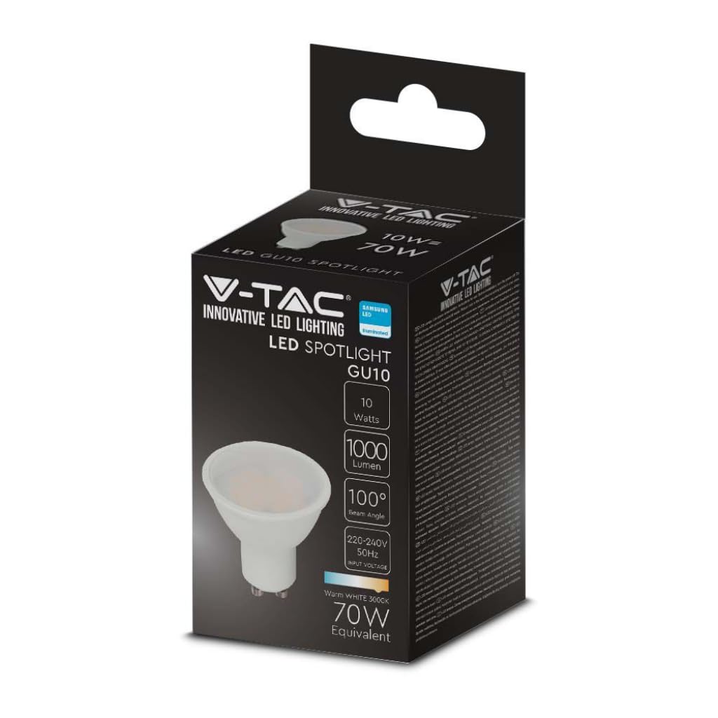 V-TAC Lampadina LED GU10-10W 1000 Lumen - Alta Luminosità - Faretto Led GU10 per Massima Efficienza e Risparmio Energetico - 3000K Luce Calda (Confezione da 5)
