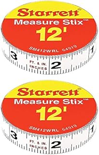 Starrett Measure Stix SM412WRL Steel White Measure Tape with Adhesive Backing, English Graduation Style, Right to Left Reading, 12' Length, 0.5