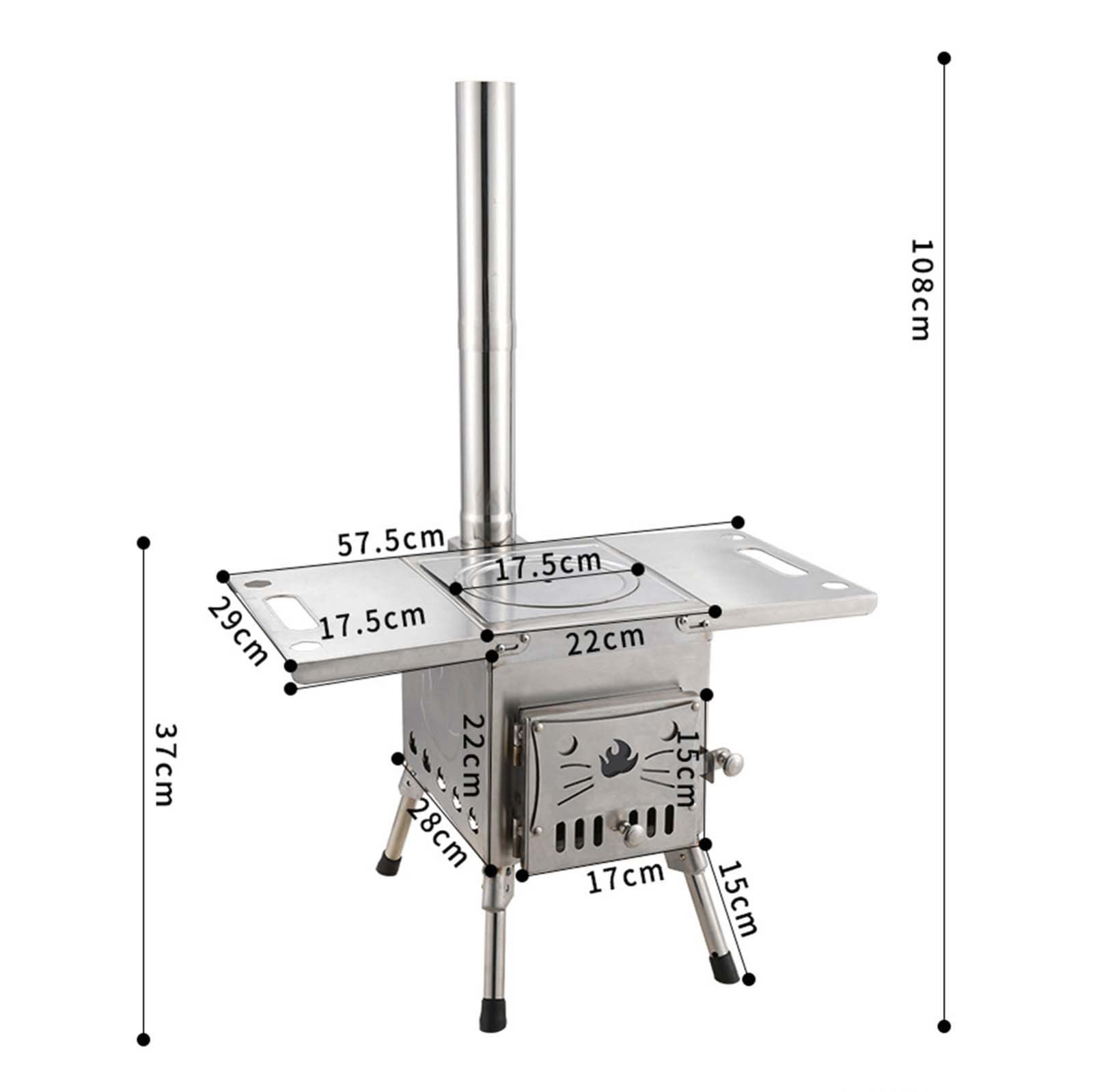 Campingkocher,Zeltofen,Holzofen,Raketenofen,Outdoor Ofen Holz Kaminofen Campingkocher Hobo Kocher Medium Zeltherde,Enthält Schornsteinpfeife für Zelte Unterkünfte und Camping(Color:Steel Plate Furn