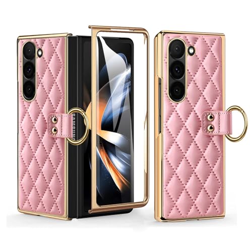 Étui en cuir Galaxy Z Fold 6 rose avec protection écran intégrée