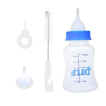 SEIS 60ml/150ml Pet Nursing Bottle Kit Squeeze Liquid Dogs Feeding Bottle Cats Replacement Mini Nipples Nurser Bottles for Puppy Kitten Small Animals Feeding Tool (150 ML)
