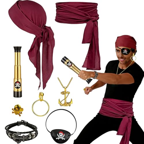 8 Pièces Accessoire Deguisement Pirate Homme et Femme, Ensemble d'accessoires de Pirate,...