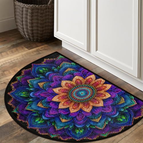 Tapete medio círculo bohemio antideslizante lavable 36x24 in miniatura 7