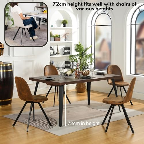 FurnitureR Esstisch 150cm Vintage Effekt Küchentisch mit Heavy Duty Metallbeinen Moderner hölzerner rechteckiger Esstisch für 4-6 Person Esszimmer Restaurant Apartments, braun
