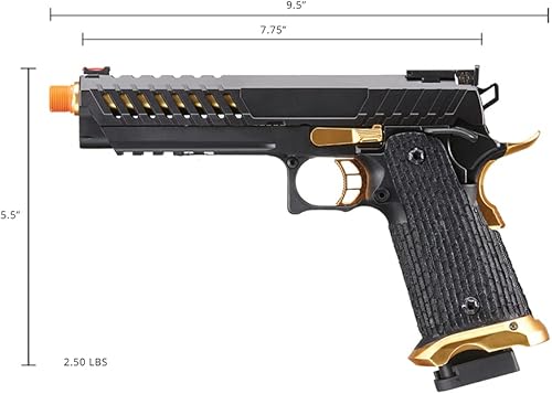 Vista 27 de Lancer Tactical Knightshade Hi-Capa Pistola de aire comprimido de acero completo Negro y dorado