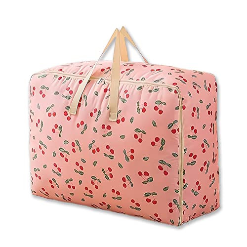 GRSTREE 84L Large Moving Storage Bag With Zips - Bags for Moving House -Bedding Underbed Storage Bag - Big Storage Bag for Duvet, Laundry, Clothes,Quilt(Cherry)