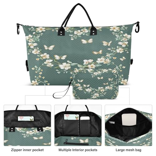 Travel Duffel Bag Large Weekender Overnight Bags for Women Men, Heart-shaped Floral Gym Bag with Toiletry Bag2