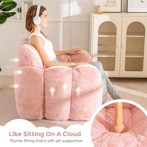 Image of MAXYOYO Bean Bag Chair, Cloud Shaped Bean Bag Sofa for Adults, Soft Stuffed Lazy Floor Sofa with Supportive Filling, Comfy Single Couch for Living Room, Bedroom, Apartment, Pink