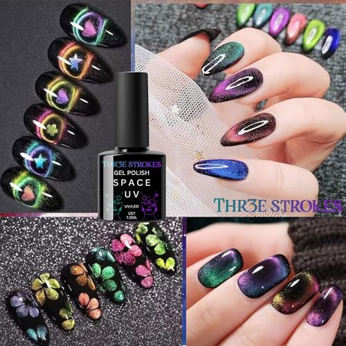 Image of THR3E STROKES 9D Glitter Finish Cat Eye Gel Nail Polish Gel Art Manicure DIY at Home Soak Off UV Gel 7.5ML (CE7, 7.5ML)