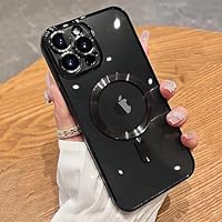 Handyhülle für iPhone 16 Pro Max Hülle Kompatibel mit Mag-Safe, Kameraschutz Vollständiger, Farbe Elektroplattiert Rahmen Transparente Rückseite TPU Hülle, Kratzfeste Stoßfest