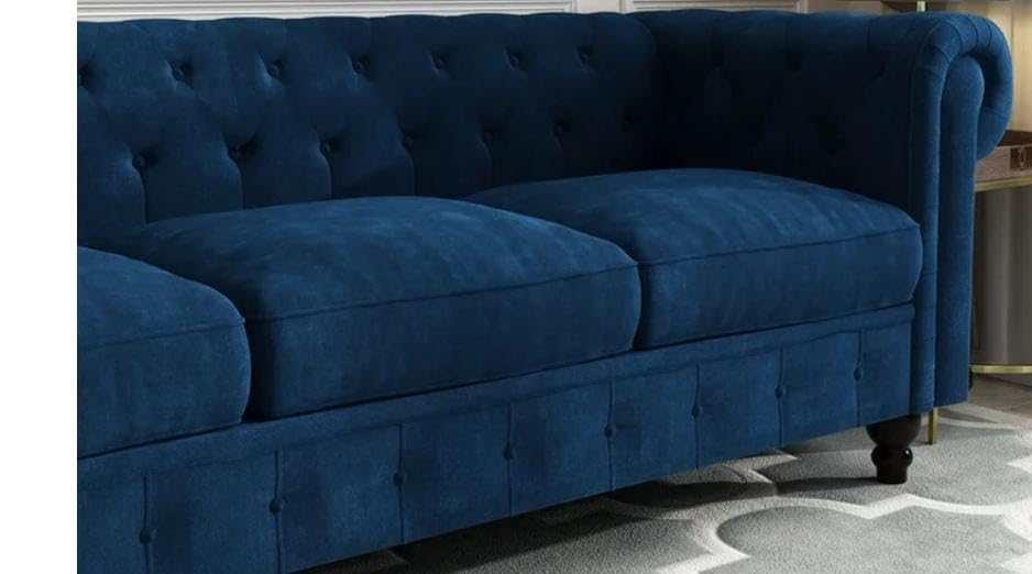 Image of Stellar Hand Tufted Three Seater Elegant Wooden Base Sofa in Wide Extravagant Fabric, Gives Luxurious Look for Home /Living Room /Office /Guest Room /Hotels