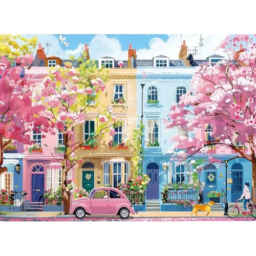 Image of Clendo Paint by Numbers Kit for Adults Beginners, Spring Street Adult Paint by Numbers on Canvas, Acrylic Painting Crafts for Home Decor (16x20inch)