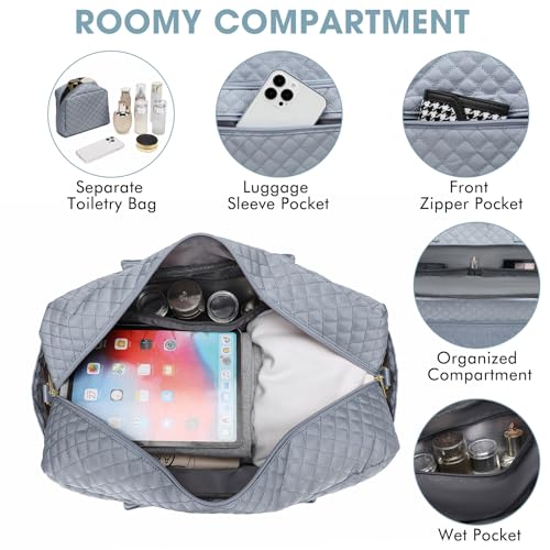 Foto de Bolsa de viaje grande para mujer, bolsa de mano para llevar en la noche, bolsa de viaje de fin de semana con bolsillo húmedo, artículos de tocador para fin de semana, Gris, Bolsa de viaje (imagen 5)