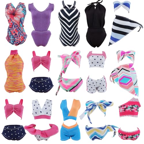 E-TING Beach Bikini Swimsuit Bathing Doll Clothes One-Piece Swimwear with Shoes for 11.5 Inch Dolls ( Random 5 Sets Swimsuit +5 Pairs Shoes)