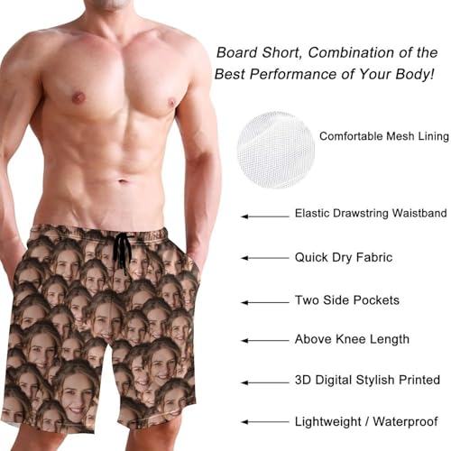 Custom Mens Swim Trunks with Face, Personalized Face Beach Shorts, Customized Swim Shorts for Mens Beach Wear Team4